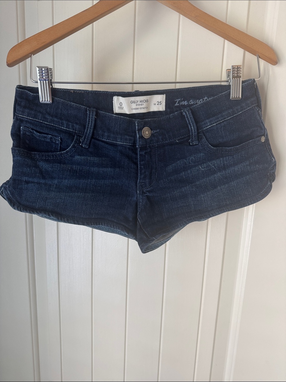 Gilly Hicks Dark Indigo Cheeky Stretch Low-Rise Denim Short shorts
